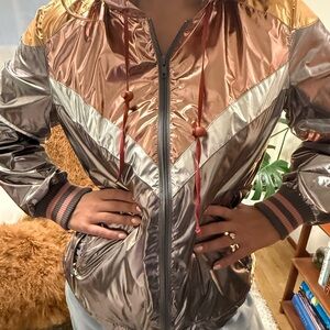 MOTHER Metallic Silver and Gold Bomber Jacket